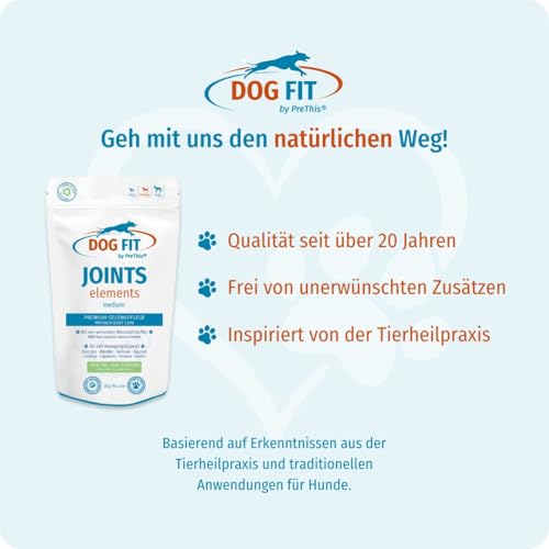 DOG FIT by PreThis® Joints Elements für Hunde I Mit Glucosamin, Chondroitin, MSM & Kollagen I Ohne künstliche Zusätze (medium 10-25 kg)