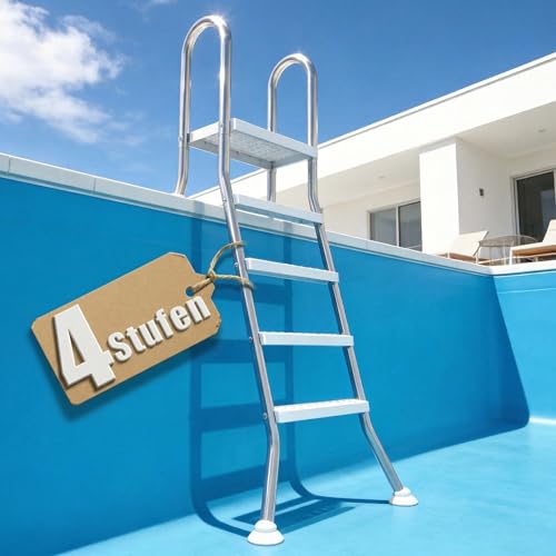 Suusolny Poolleiter 4 Stufen aus 304 Edelstahl rutschfeste Schwimmbadtreppe Mobile Einstiegshilfe für Teilversenkte Pools bis 135 cm Beckentiefe