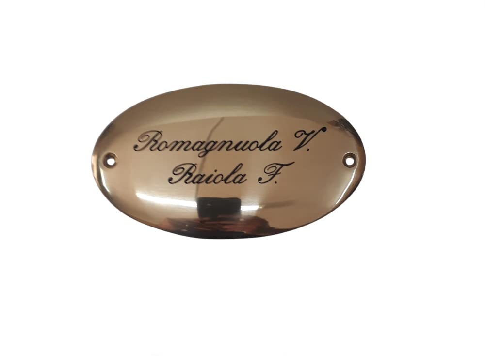 TARGA porta nome OTTONE lucido ovale 15x8,5 cm,1 O 2 RIGHI,CORSIVO INGLESE O STAMPATELLO 2 FORI,INCISA,stanza porta CASA PERSONALIZZATA o targhetta defunto +1 PORTACHIAVI