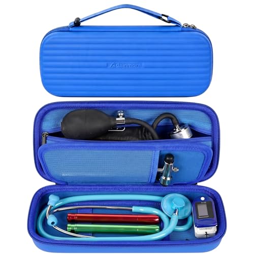 Image of Large Stethoscope Case for 3M Littmann Classic III and BP Cuff-Blue | Also Fits Paramed, for FriCARE and for Scienlodic; Layered Pockets Organize Medical Tools, Blue, Case Only