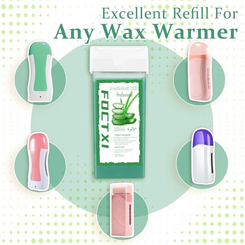 Image of Roll on Wax Cartridge, 4 Hair Removal Aloe Vera Ｗax Cartridge with 10 Pack Cleaning Oil Wipes, Depilatory Wax Roller Refill for Women Sensitive Skin