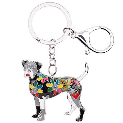WEVENI Emaille Legierung Boxer Hund Schlüsselanhänger Haustier Charms Schmuck für Frauen Mädchen Tasche Auto Brieftasche (Schwarz) Cover