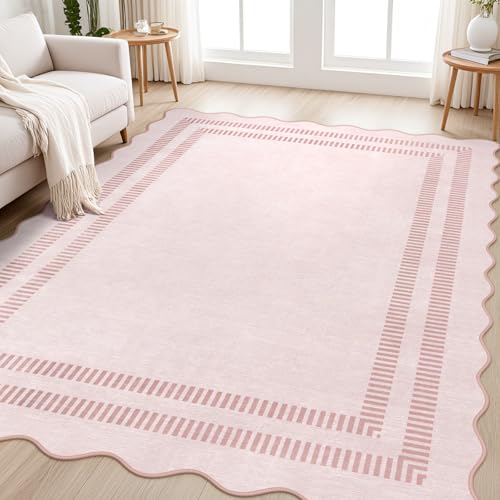 LORWER Pink Rugs for Bedroom Girls, 5x7 Washable Non Slip Area Rugs for Living Room, Soft Vintage...