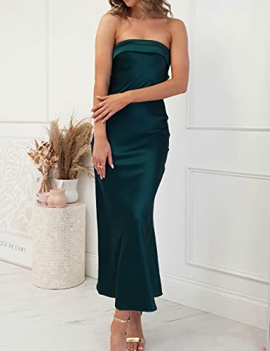 Image of Realtix Summer Satin Strapless Backless Maxi Dress for Women Wedding Guest