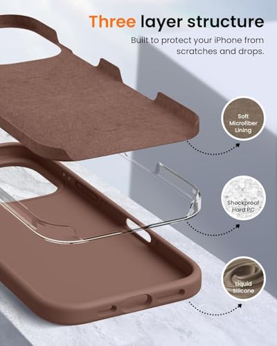 DIZORO Compatible for iPhone 16 Pro Max Case, Slim Liquid Silicone 3 Layers Full Covered Soft Gel Rubber Phone Case Protective Cover 6.9 Inch (Brown) 3 41Y0zU1 UWL