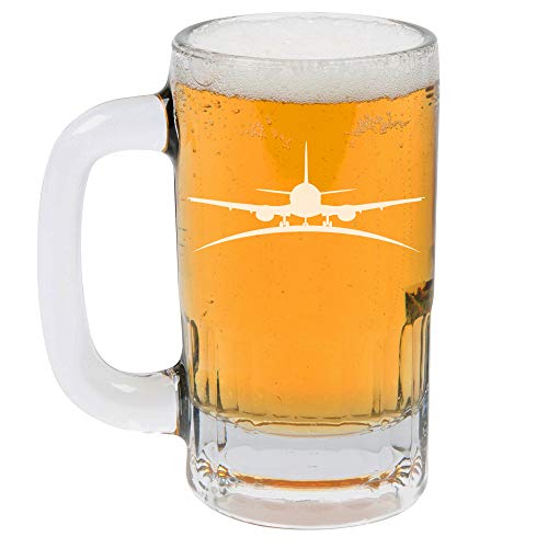 12oz Beer Mug Stein Glass Airplane Pilot Flight Attendant