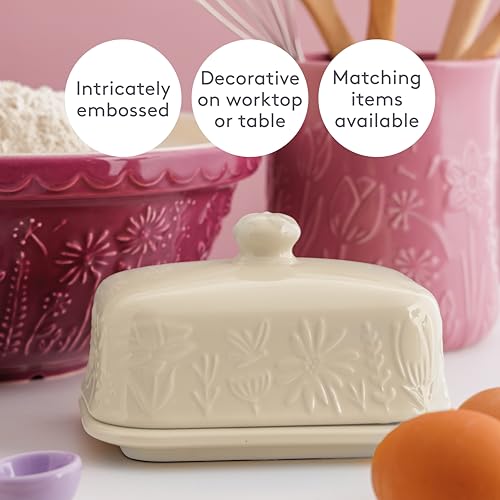 Mason Cash In the Meadow Butter Dish Embossed Floral Design, Durable Stoneware, Airtight Lid – Holds Up to 500g of Butter – Classic Kitchen & Tabletop Storage (9cm H x 15.6cm L x 10.6cm W) - Image 5