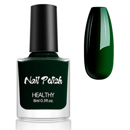 Green Nail Polish - Quick-Drying Nail Varnish, Dark Green Nail Polish, Matte Long Lasting Breathable No UV Needed Deep Goth Makeup, Halloween Nail Art Manicure for Women