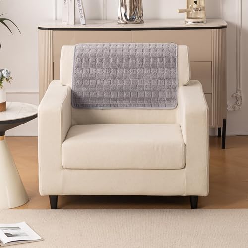 Image of HOKIPO 'Plush Haven' Premium Anti-Slip Sofa Backrest Mat | Soft Fluffy Plush Fabric, Light Grey | 1 Piece (AR-6256-LGRY-S)