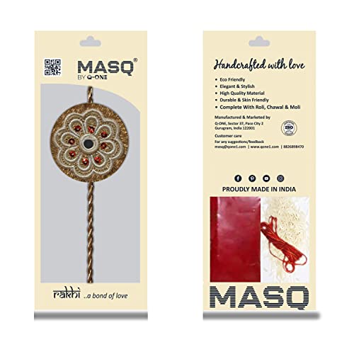 Image of MASQ by Q-One Designer Rakhi Combo Set with Roli Chawal & Moli for Men (Pack of 3) | Embroidered Handcrafted Raksha Bandhan Bracelet for Brother