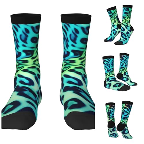 LZQPOEAS Green Leopard Athletic Socks Unisex Cushioned Crew Socks Hiking Running Calf Sock Soft Above Ankle Sock