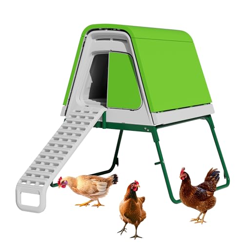 Image of Omlet Raised Chicken Coop Go Up | Easy to Clean and Maintain Plastic Chicken Tractor | Cool in Summer, Warm in Winter Weatherproof Hen House | Green Coop