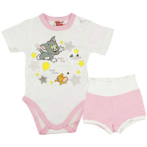 Kleines Kleid Conjunto de verano para niña, dos piezas, pantalón corto y body Tom y Jerry en rosa y blanco, tallas 56, 62, 68, 74, 80, 86, para 1, 2, 3, 4, 5, 6, 7, 8, 9, 12 meses blanco y rosa 56 cm