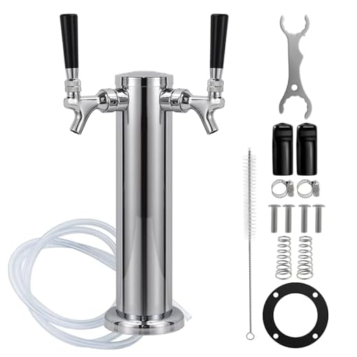 FERRODAY Dual Faucet Draft Beer Tower Double Faucet Tap Beer Tower Dispenser Double Beer Tap Stainless Steel Tower Brass Faucet Stainless Core Pre-assembled Lines for Homebrew - 3" Kegerator Tower