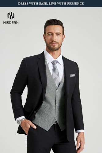 Image of HISDERN Mens Suit Vest Business Casual Dress Waistcoat Vest Solid Color Formal Wedding Vests for Suits or Tuxedo