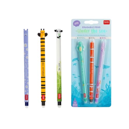 Legami Radierbare Stifte Bundle - NEU Set Under the Sea + Biene, Hippo und Panda mit Bambus Design