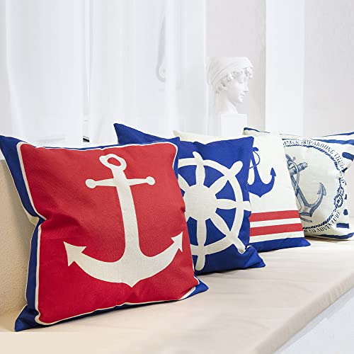 Juego de 6 Fundas de cojín de Estilo náutico Azul,Funda cojin 45 x 45CM Cojines Decorativos para Sofa Lino cojin Exterior para Salón Silla Cama Oficina Sala de Estar Dormitorio Cover