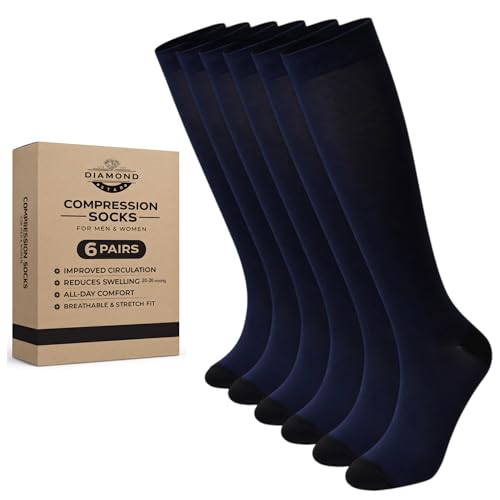 Image of Diamond Star 6 Pairs Compression Socks for Men & Women, Knee High Socks