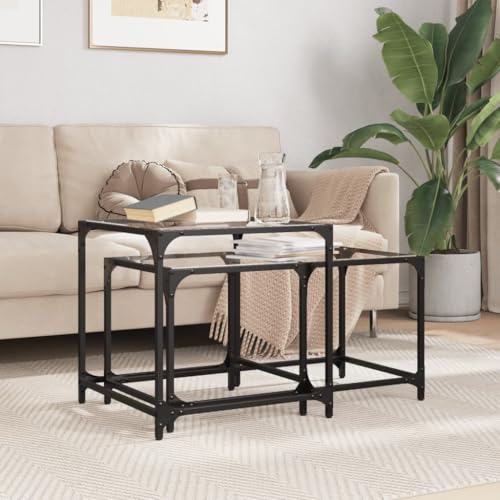 RMIHSJG Mesas de Centro apilables con Tapa de Vidrio 2 pzas Acero Mesas de Centro Apilables Modernas, Mesitas Nido para Salón y Oficina, Diseño Elegante y Funcional