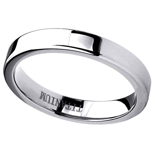 Double Accent Custom Engraving 4Mm Titanium Classy Wedding Bands Promise Rings Beveled Edges Flat Comfort Fit #TOP22