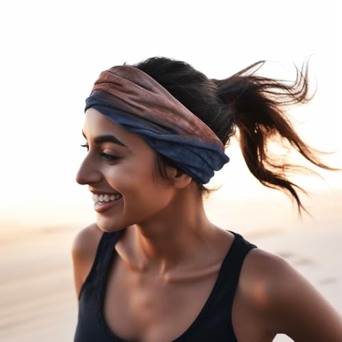 Image of XFYT Stylish Tie-Dye Sports Chic Hair Bands | Gorgeous Dark Elegant Premium Head Band for Women Girls Yoga Workout Fitness Gym (Indigo Earth)