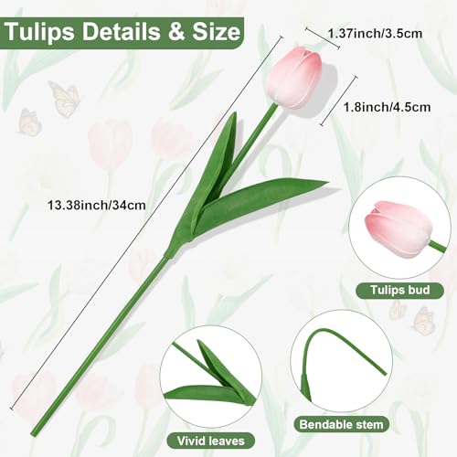 Image of Bassion 30 Pcs White Fake Tulips Artificial Flowers for Decoration | Real touch, PU faux tulips flowers, artificial plants indoor, for home decor wedding Mother's Day spring Easter decorations