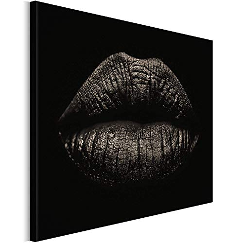 Revolio 50x50 cm Impression sur Toile Murale Tableau Art Peinture Image Motif Moderne Décoration pour Le Salon Intérieur Photo - Visage Baiser Sourire Bouche Noir Cover