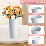 APACALI 6 Pack Galvanized Metal Flower Vases, 23cm Flower Bucket with Handles, Farmhouse French Bucket Planters for Wedding Home Garden Decor, White - Image 3