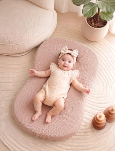 Image of Termichy Muslin Baby Lounger Covers: 30x20 Fitted for Snuggle Me Lounger | Soft Boho Floral Baby Nest Slipcover - Breathable Newborn Nursery Decor - Removable & Machine Washable for Spit-up & Drool