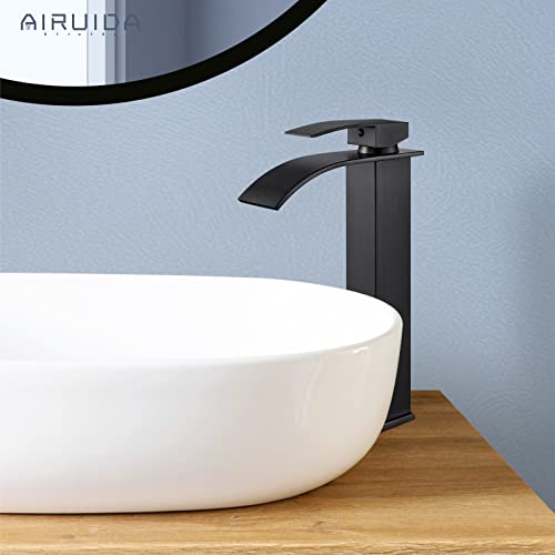 Airuida Tall Vessel Sink Faucet Oil Rubbed Bronze, Single Handle Single Hole Tall Waterfall Bathroom Faucet, Deck Mount Mixer Tap With Large Rectangular Spout Sink Washbasin Faucet Lavatory Vanity #TOP1
