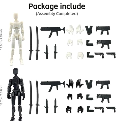 Image of ONNGEO 2 PC Action Figures Titan 13, 3D Printed Multi-Joint Movable Robot, T13 Lucky Action Figure, Dummy Robot Action 13, Desk Decoration Creative Robots, Nova 13 Mechanical Doll (White, Black)