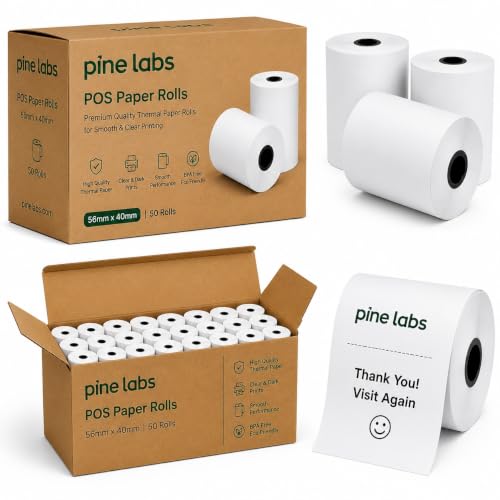 Image of PINE LABS Paper Rolls | POS Machines Thermal Rolls | Printing Rolls | EDC Rolls | POS Rolls | Billing Rolls |15 meter (Length) x 56mm (Width) - 40mm Diameter (Pack of 100)
