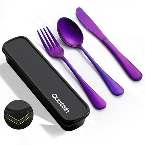 Travel Utensils with Case, Quatish 4 Piece Stainless Steel Silverware