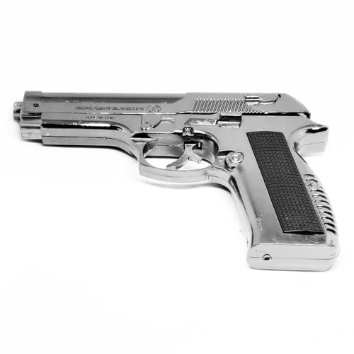 Image of 608 Lighter with Barrel Pull Back Heavy Metal Made Silver Color Gun Shape Gas Lighter with PU Holster | Loading Feature Dummy Gun Jet Flame Butane Refillable Lighter