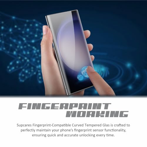 Image of SupCares Military-Grade Curved Full Glue Tempered Glass Screen Protector for Samsung Galaxy S23 Ultra (6.8 Inch) With Easy Self Installation Kit | Fingerprint Working | Edge to Edge Coverage | Black