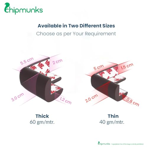 Image of Chipmunks Baby Proofing Corner Guard for Kids Safety, Minimal Wrinkle, Zero Damage to Furniture Upon Installation, Made in India (40g /mt Dense, 4 pcs, L- Shape, Brown)