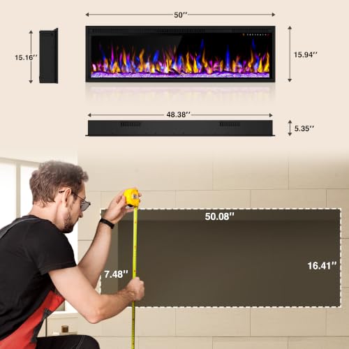 Image of 50'' Smart WiFi Electric Fireplace with Remote, Recessed & Wall Mounted