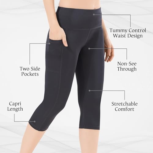 Image of TRASA Active 3 /4th Yoga Pants for Womens Gym High Waist with 2 Pockets, Tummy Control, Workout Pants 4 Way Stretch Yoga Capri - Available Sizes - S, M, L,XL, 2XL,3XL,4XL