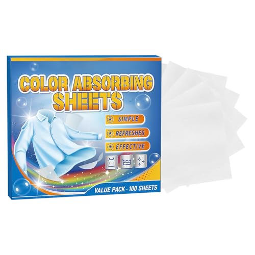 Hojas Capturadoras de Color para Lavandería | Permiten Lavados Mixtos Absorbentes de Tintes para Lavadora,100 Unidades para Suéter, Chaquetón, Tejidos De Punto, Vaqueros Y Prendas De Lavado