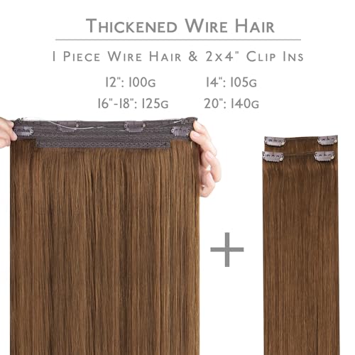 Image of WENNALIFE Wire Hair Extensions Real Human Hair 14 inch 105g Light Auburn Brown Remy Real Hair Extensions Invisible Wire Human Hair Natural Easy to Apply Reusable for Volume Straight Hair