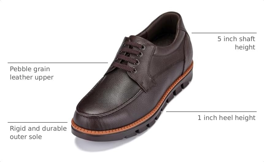 Image of CALTO Men's Invisible Height Increasing Elevator Shoes - Dark Brown Pebble Grain Leather Lace-up Casual Shoes - 3 Inches Taller- G63811 - Size 9 D(M) US