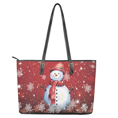 Image of Coldinair Christmas Leather Tote Bag for Women with Zipper Large Shoulder Tote Bag Shopping Casual Travel Bag Handbag Purse
