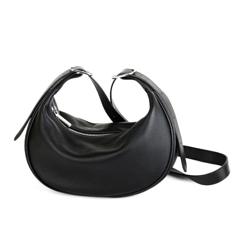 Image of DONNAIN Casual Soft Leather Hobo Bags Women Crossbody, Trendy Crescent Shoulder Bag and Black Mini Purse (Black, Small)