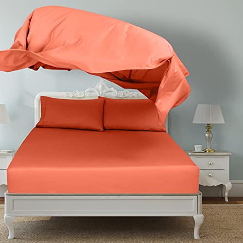 Image of Royale Linens 2 Pack Bulk Flat Sheet Set - Top Sheets - Soft 1800 Microfiber - Wrinkle & Stain Resistant - for Hotel, Massage Table, Hospital, Dorm - Full Flat Sheet Sold Separately (Full, Coral)