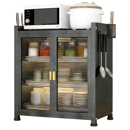 La mejor selección de Estantes para Trastes , tabla con los diez mejores. 48 DNIDIO Organizador de Platos, 3 Niveles con Puerta, Trastero Escurridor, Antipolvo e Insectos, con Soporte para Cuchillo y Cubierto y 4 Ganchos, 60 CM(Negra)