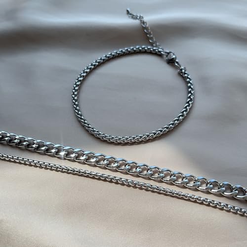 Image of Silver Ankle Bracelets for Women Waterproof Stainless Steel Anklet Adjustable Layered Cuban Silver Anklets Set Summer Beach Foot Jewelry Gift