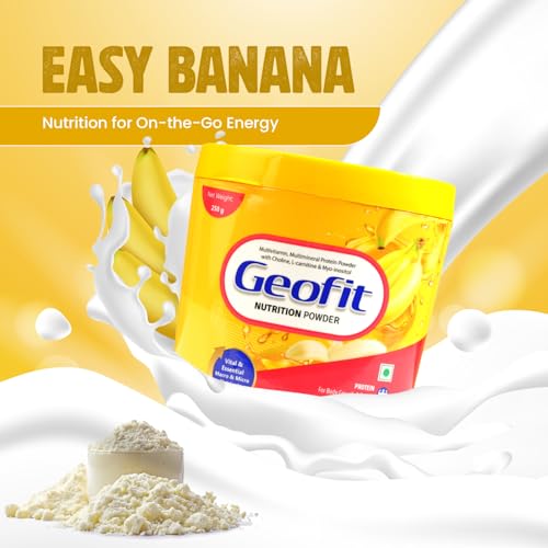 Image of Geofit Nutrition Powder- Banana Flavour | High-Calorie Protein Powder for Better Health & Immunity | Minerals & Multivitamins Rich Powder for Men & Women- 250g
