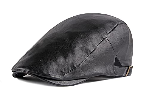 aoozleny Classic Newsboy Cap,PU Leather Beret Ivy Flat Golf Driving Hat for Men (AU, Alpha, Medium, Black)