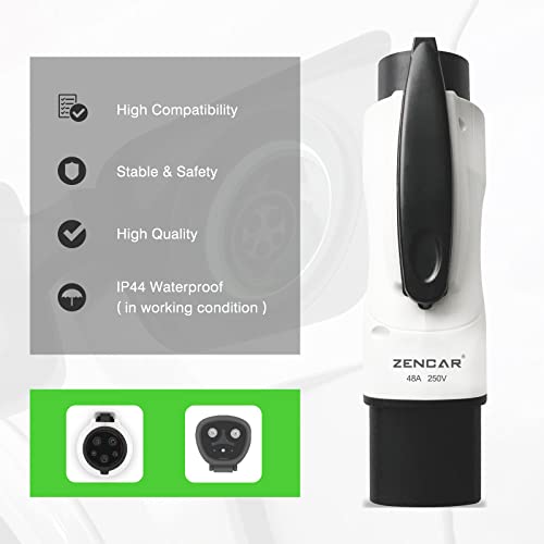 ZENCAR Tesla to J1772 Adapter Max 48A 250V Tesla Charger Adapter with