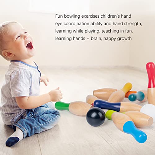 Foto von Bagima Bowlingspiele Kegel 25 * 20 * 10 Rasen-Bowlingspiele Holz-Hinterhof-Kegelspiel-Set mit 10 Kegeln, 3 Bällen und Netztasche für Kinder, Erwachsene, Drinnen und Draußen